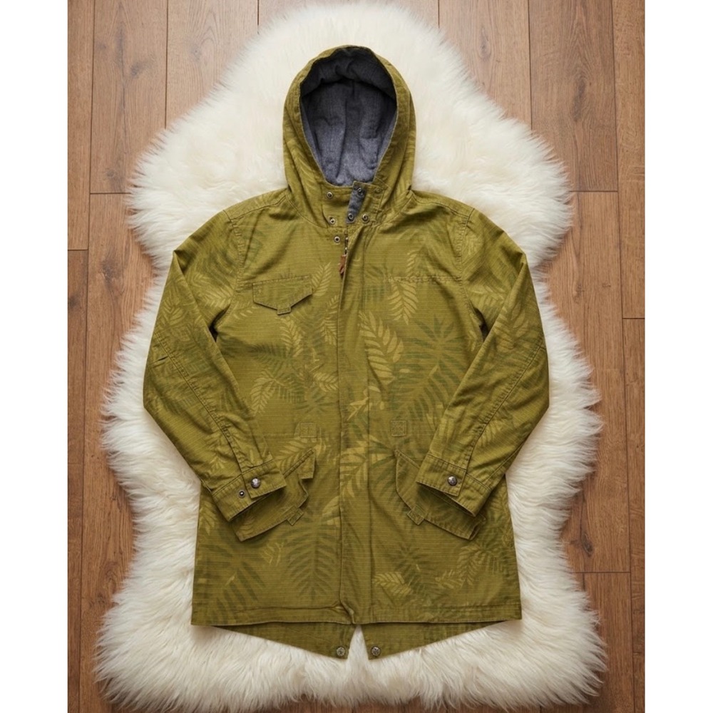 Reserved Boys Olive Green Tropical Leaf Print Hooded Ripstop Field Jacket 12/13